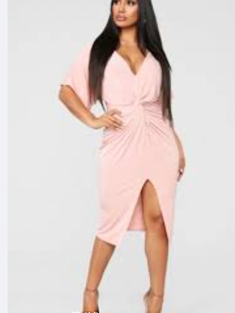 Fashion Nova Light Blush Twist-Front V-Neck Midi Dress